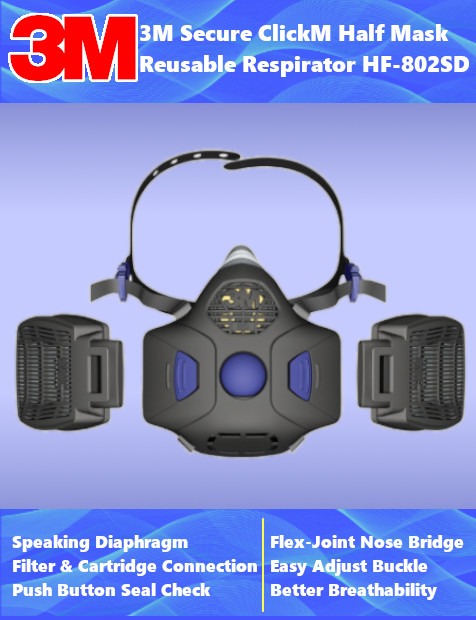 3M Half Face Mask Reusable Respirator HF-802SD